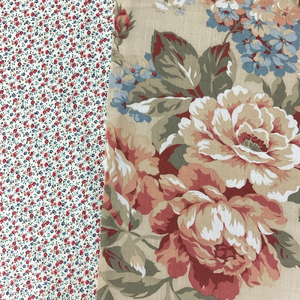 Vintage 80s floral fabric lot 2 cotton prints - large scale & dainty flowers